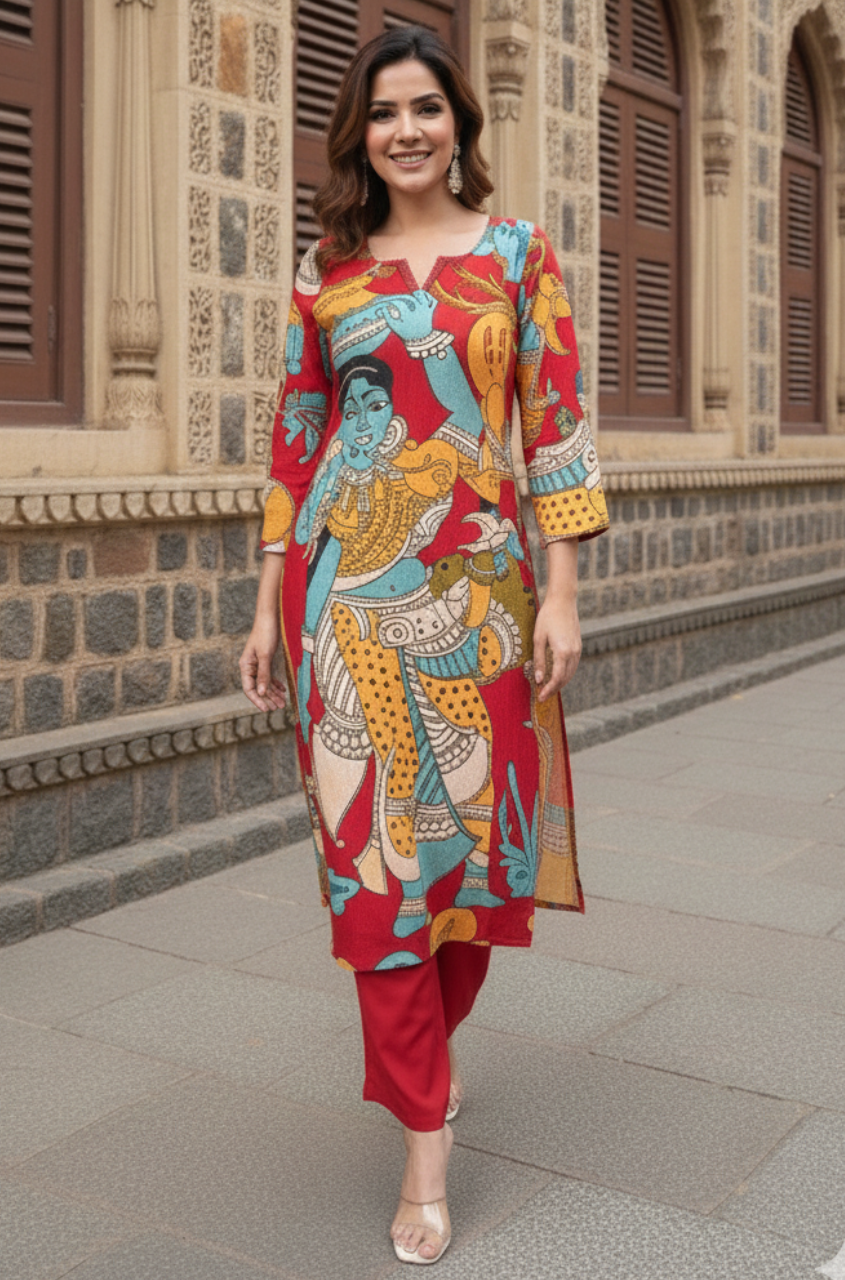 Elegant Artistic Folk Art Printed Kurta Co-Ord Set
