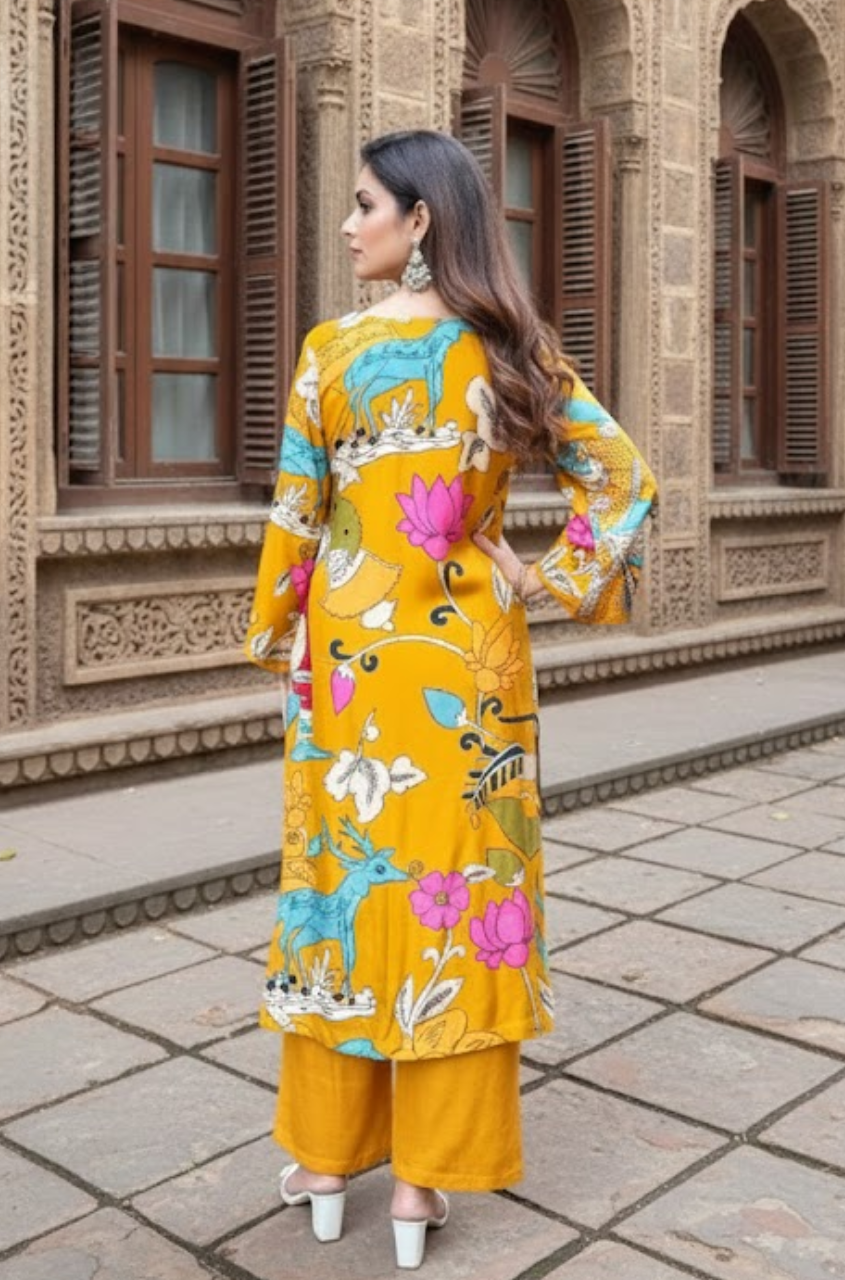 Elegant Artistic Folk Art Printed Kurta Co-Ord Set