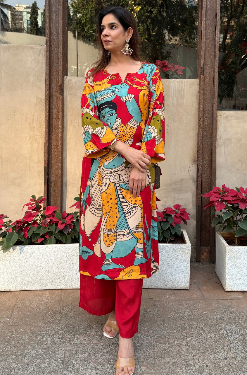 Elegant Artistic Folk Art Printed Kurta Co-Ord Set
