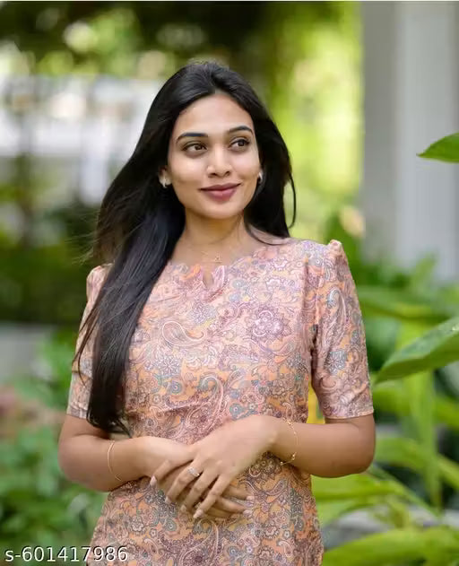 Classy Floral Printed Boat Neck Kurti