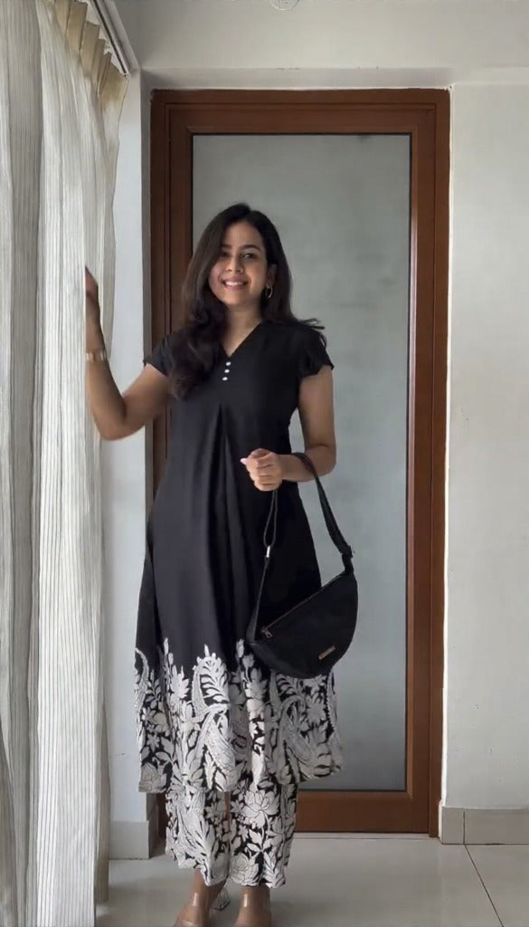 Black & White Floral Kurti Palazzo Set