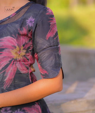 Graphite Bloom Muslin Kurti with Elbow Sleeves