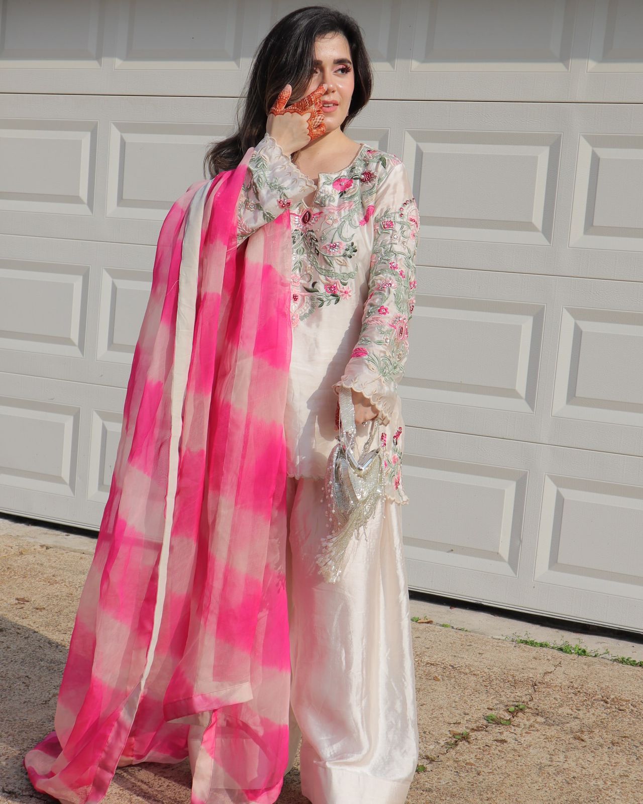 New Designer Collection In Natural Crep Silk Top-Bottom And Dupatta