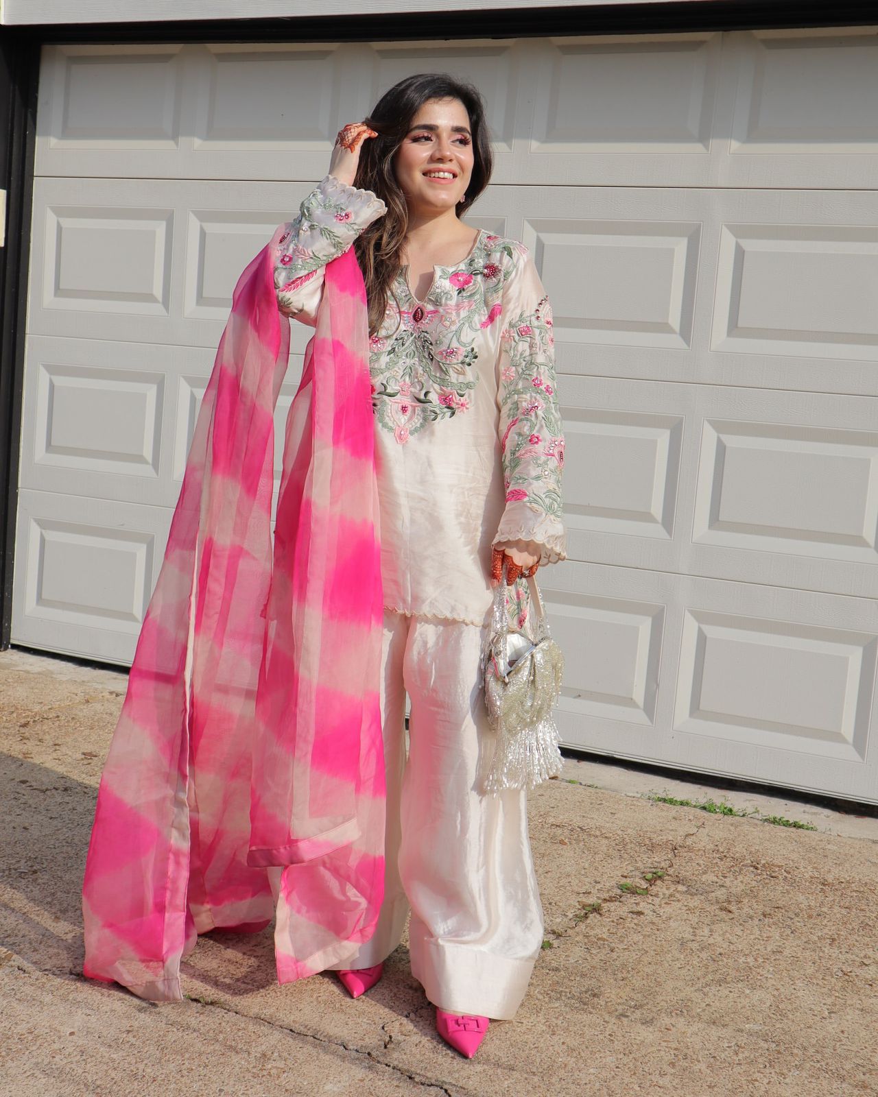 New Designer Collection In Natural Crep Silk Top-Bottom And Dupatta