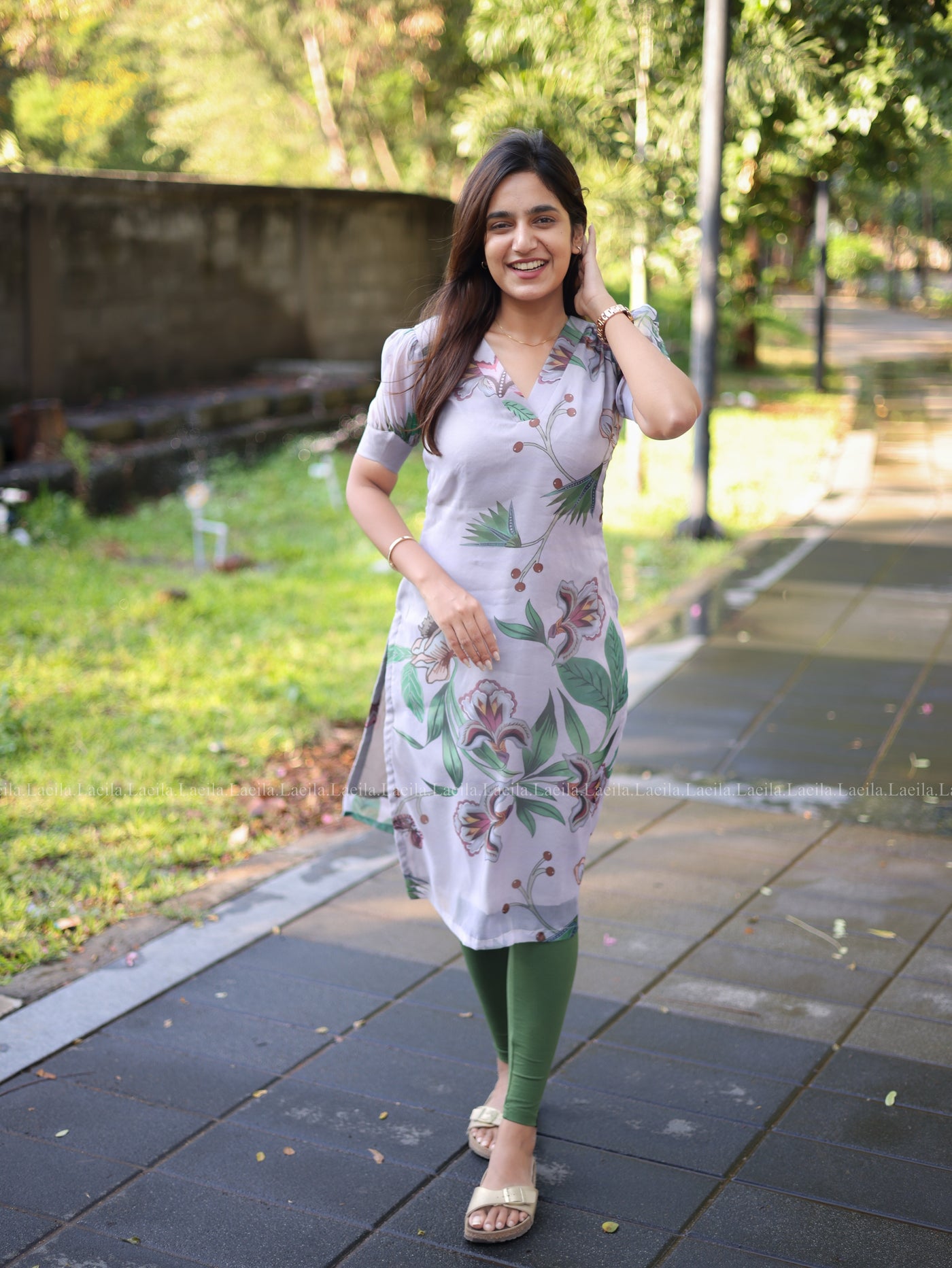 Light Grey Floral organza Top