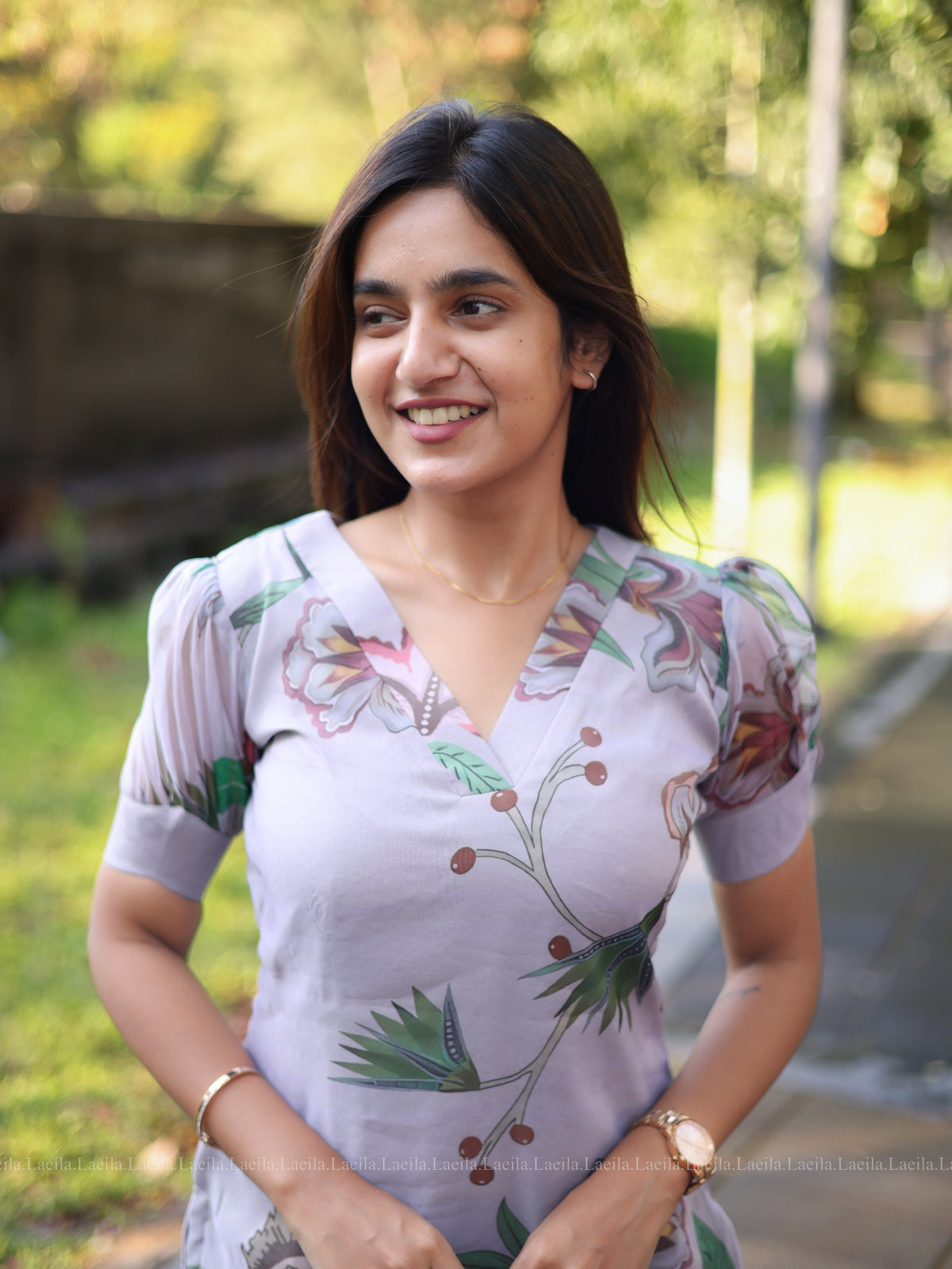 Light Grey Floral organza Top