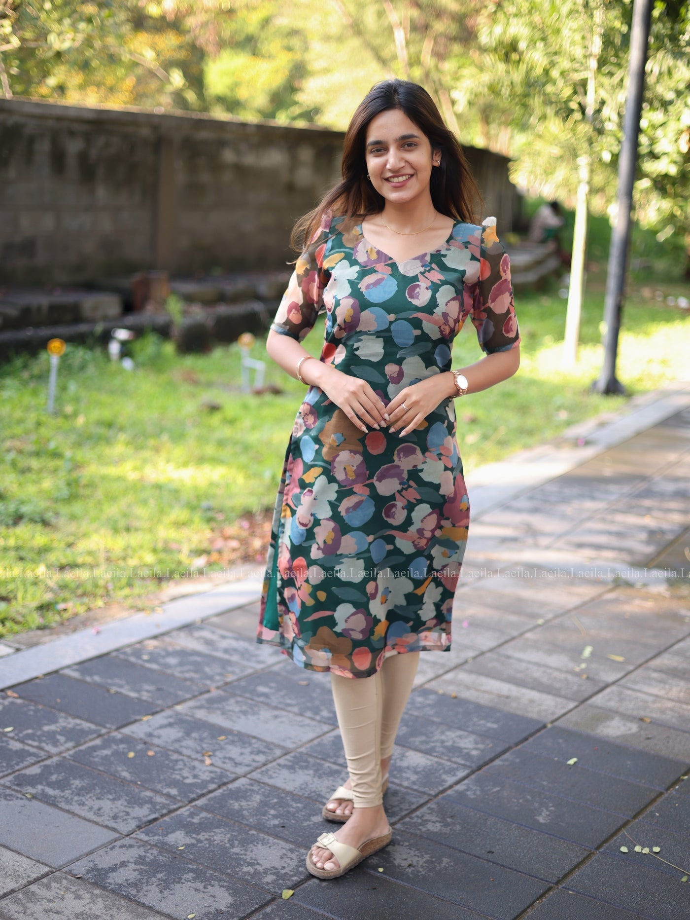 Green Floral organza Top