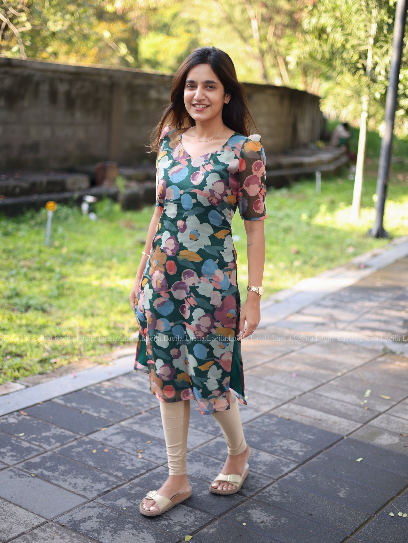 Green Floral organza Top