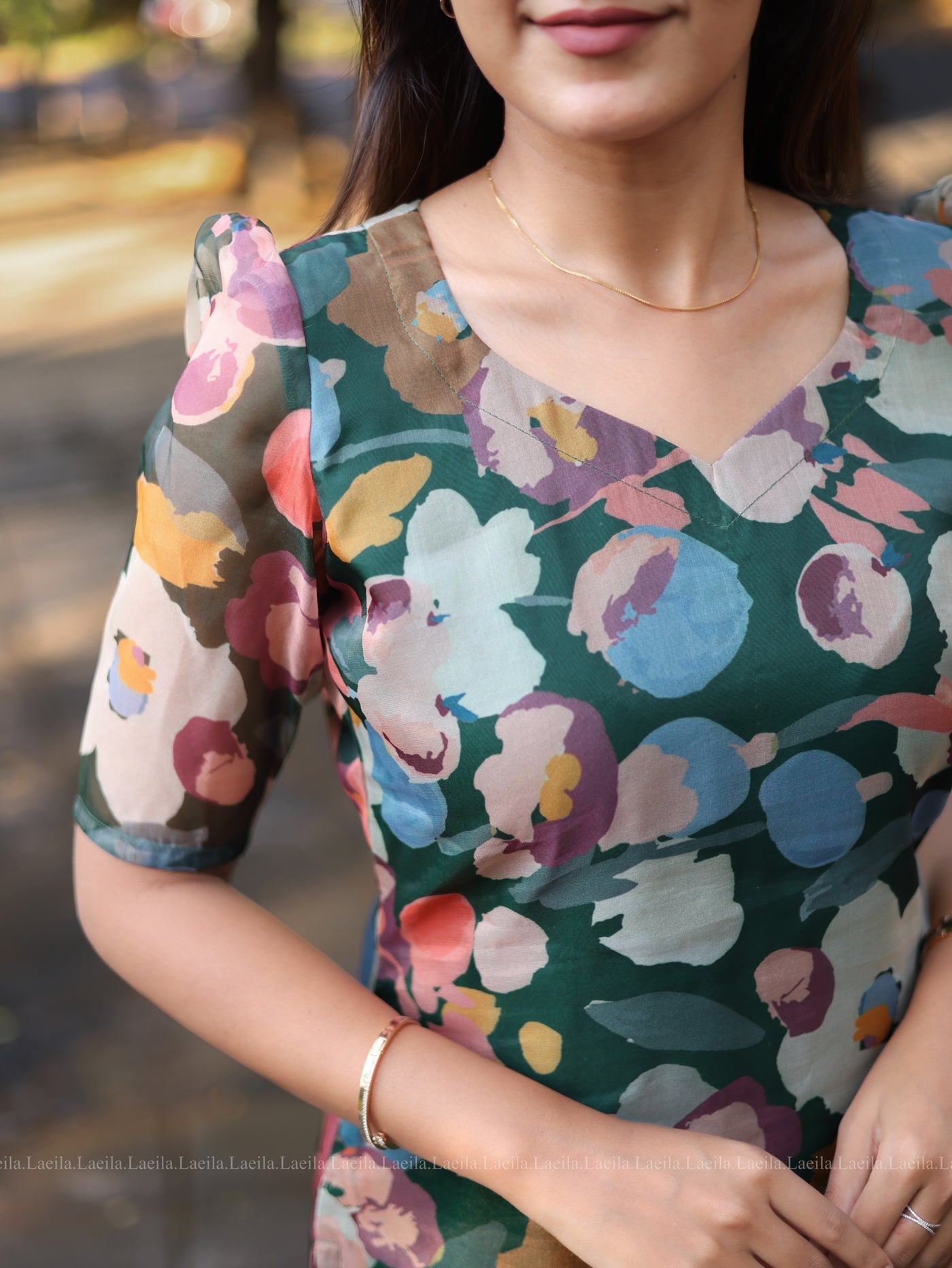 Green Floral organza Top