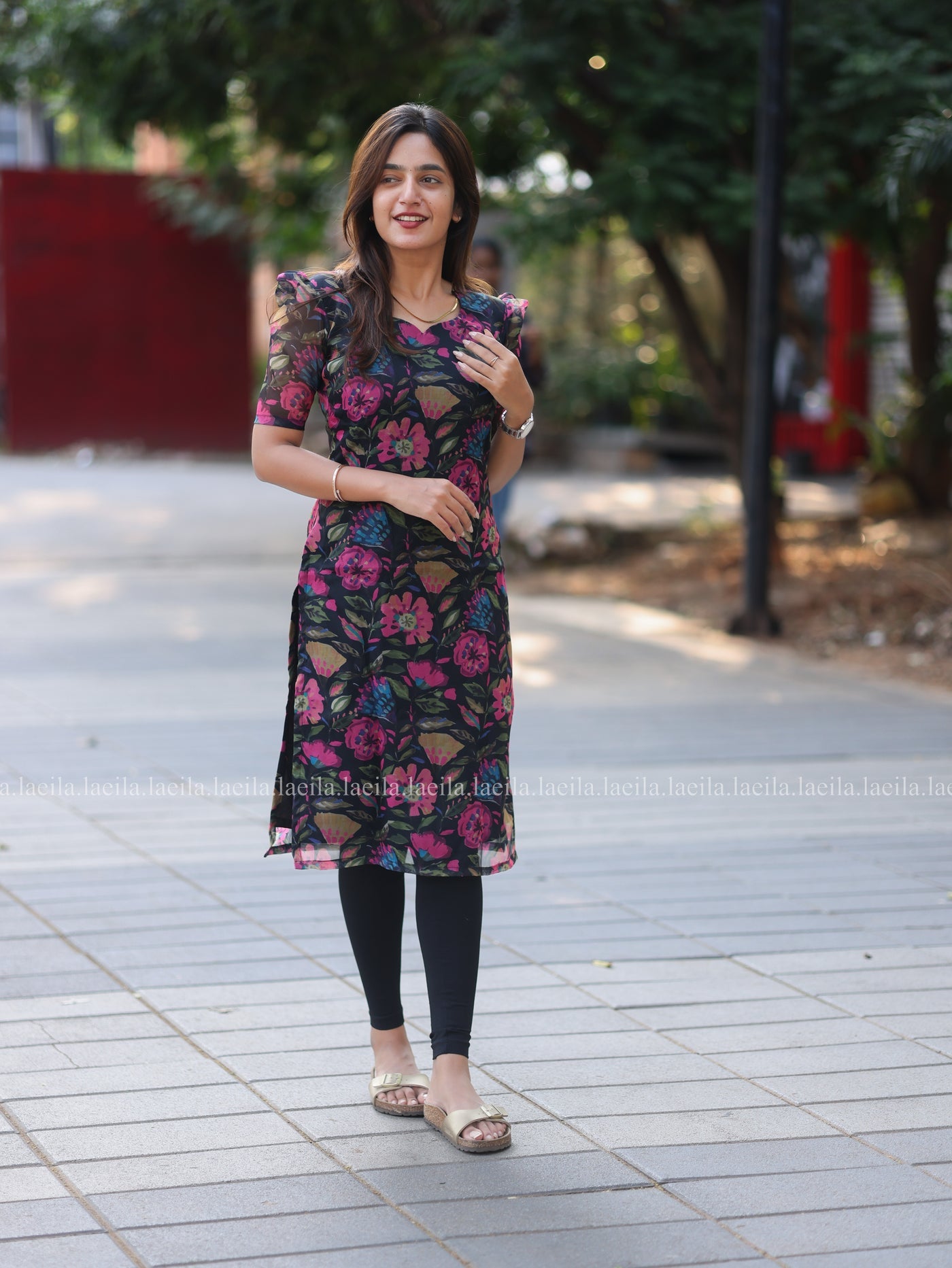 Black Floral Organza Top