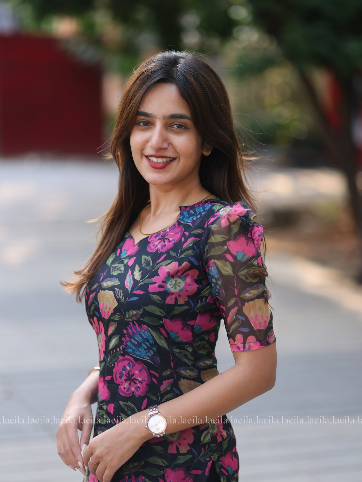 Black Floral Organza Top