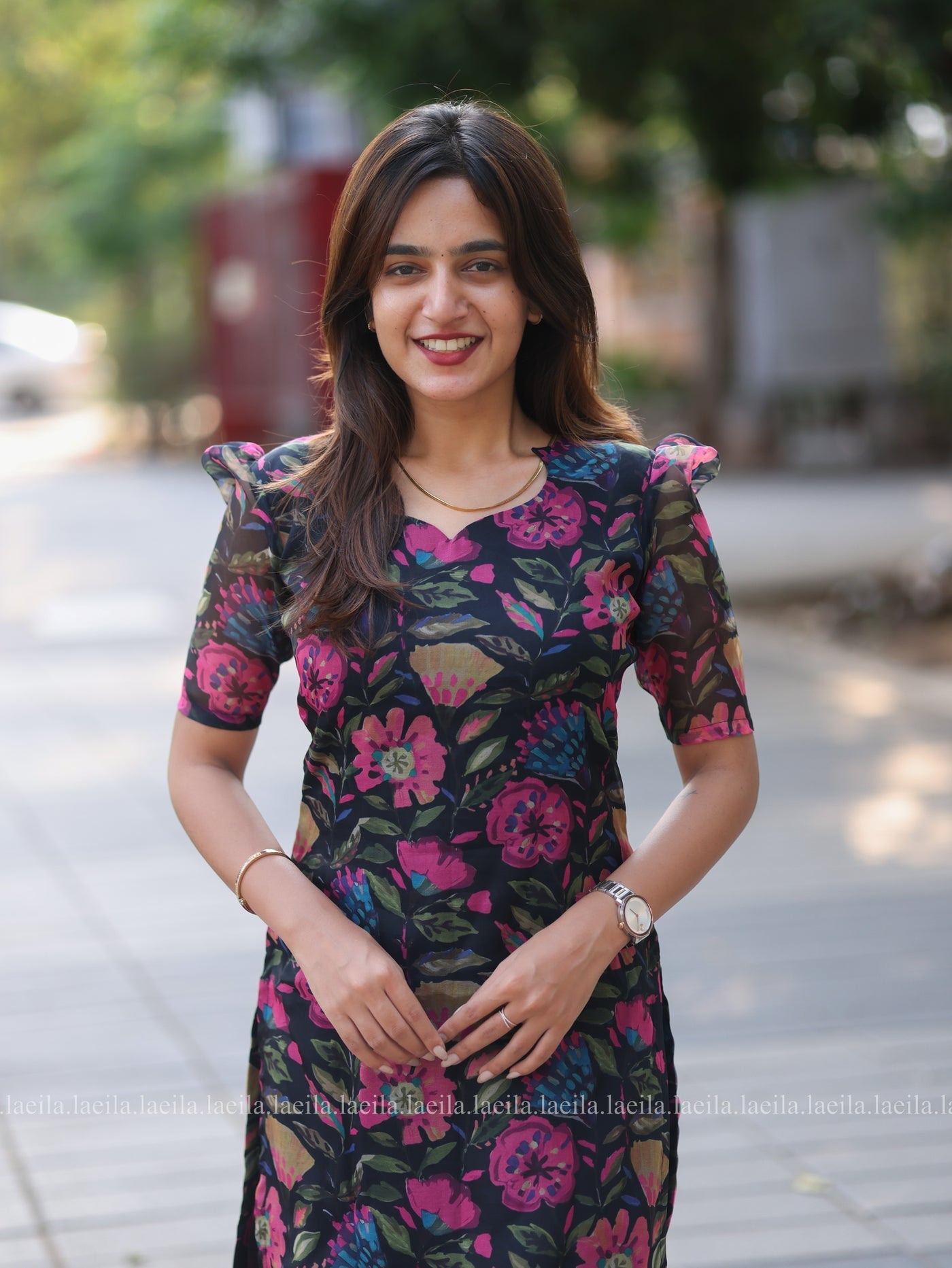 Black Floral Organza Top