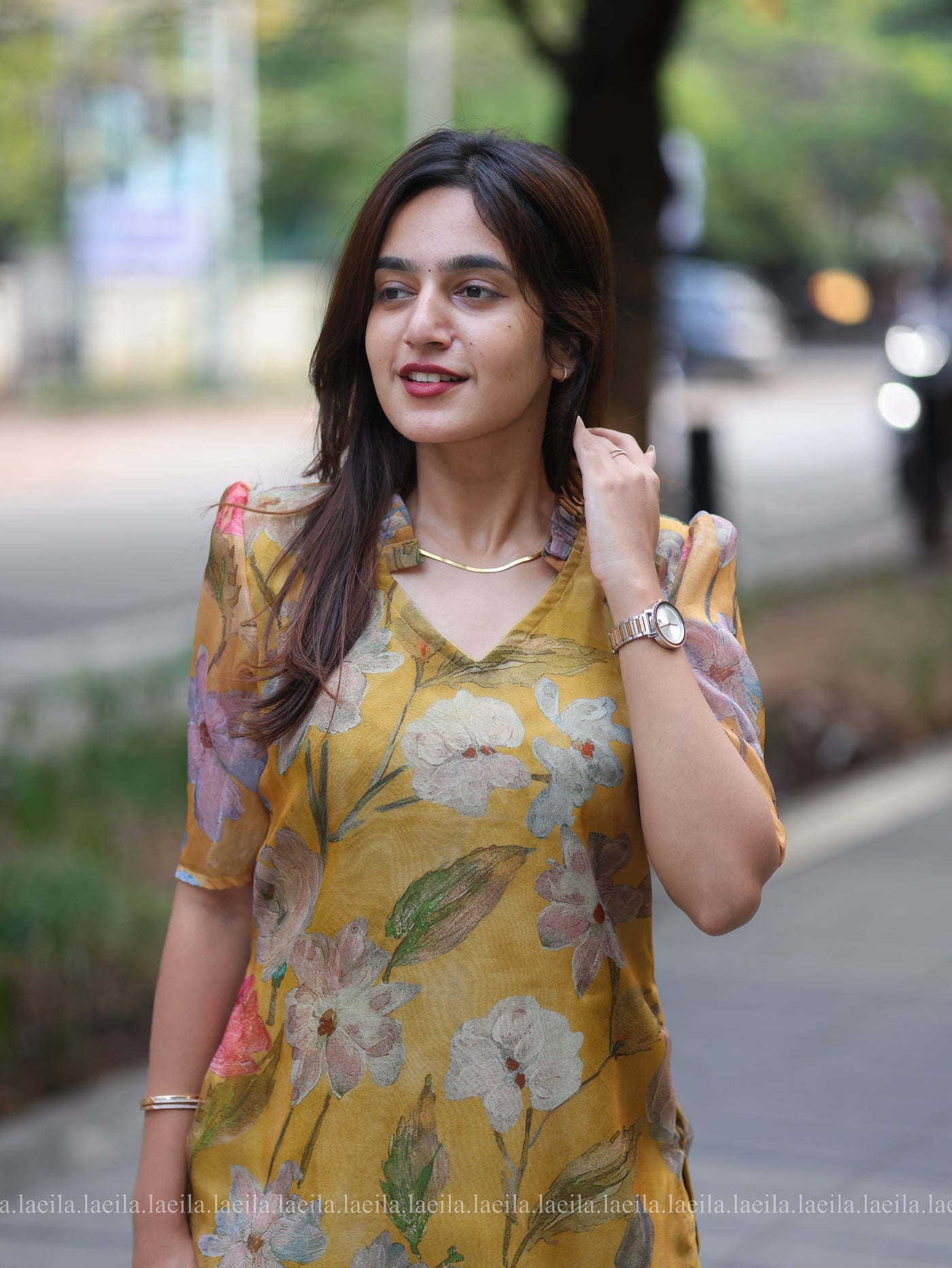 Mustard Floral Organza Top