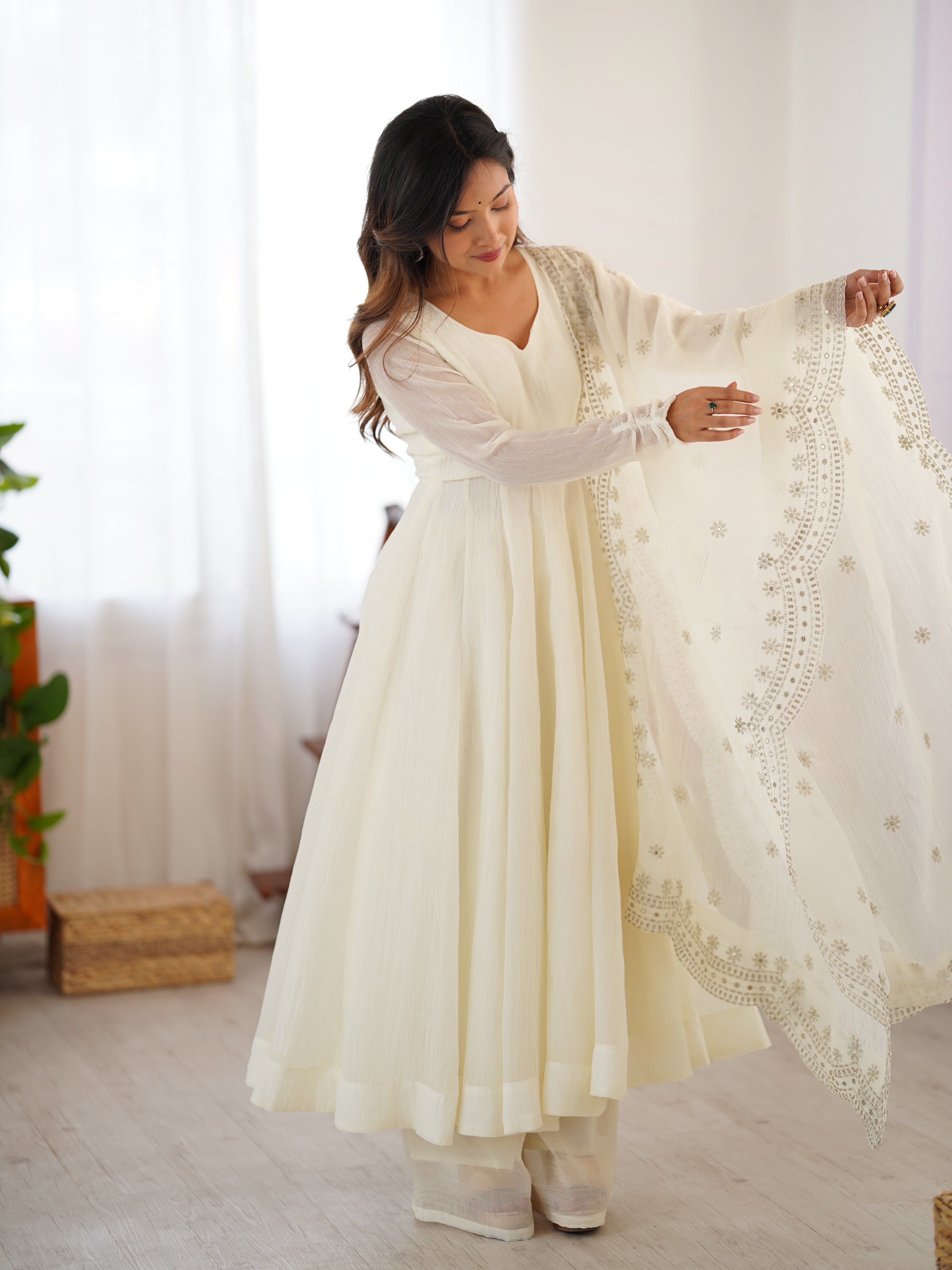 Ivory Embroidered Anarkali Set