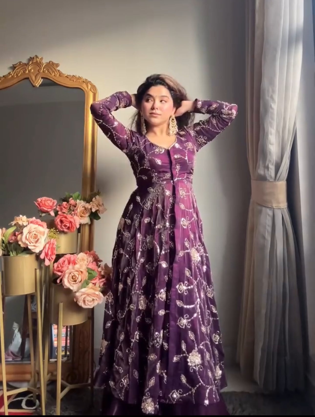 Elegant Purple Embroidered Farshi Suit Set