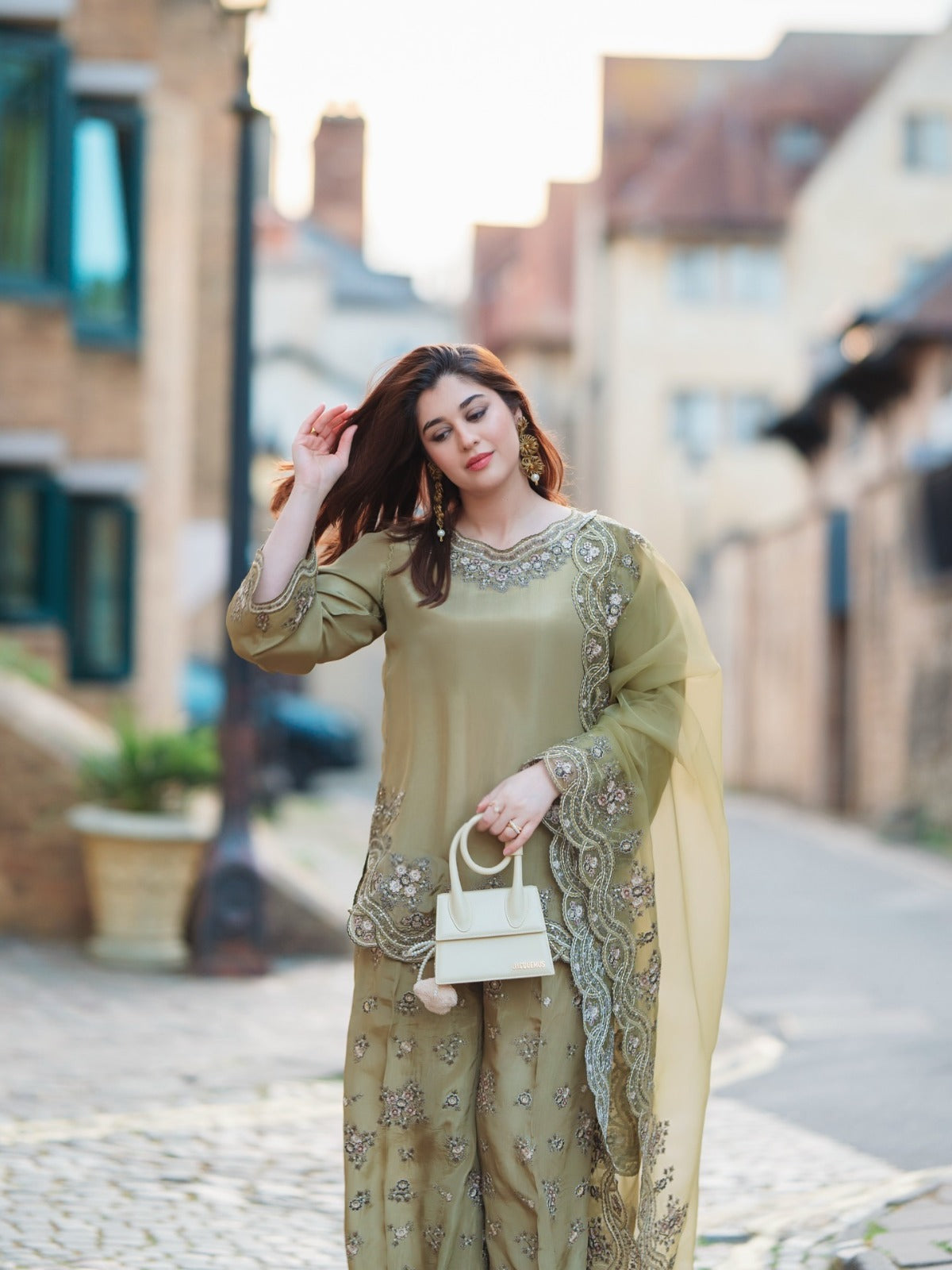 Olive Green Embroidered Suit Set