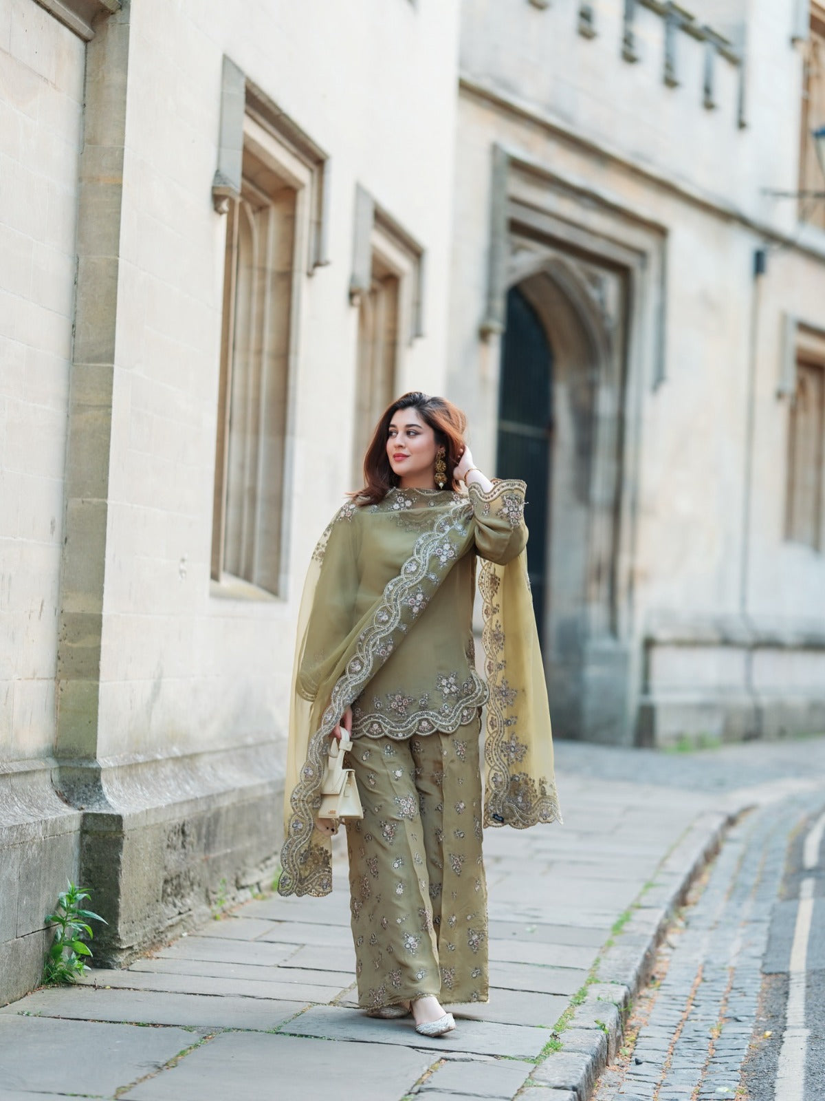 Olive Green Embroidered Suit Set