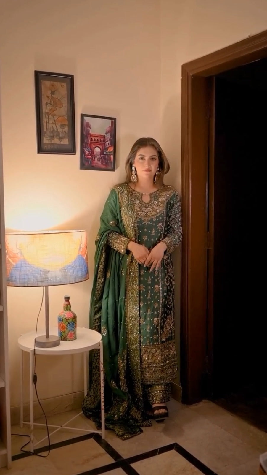 Crafted traditional suit deep emerald green and royal purple