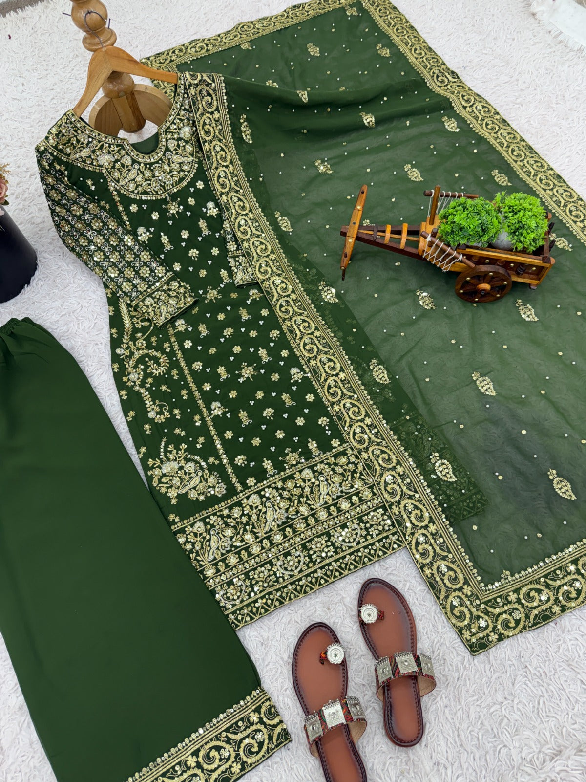 Crafted traditional suit deep emerald green and royal purple
