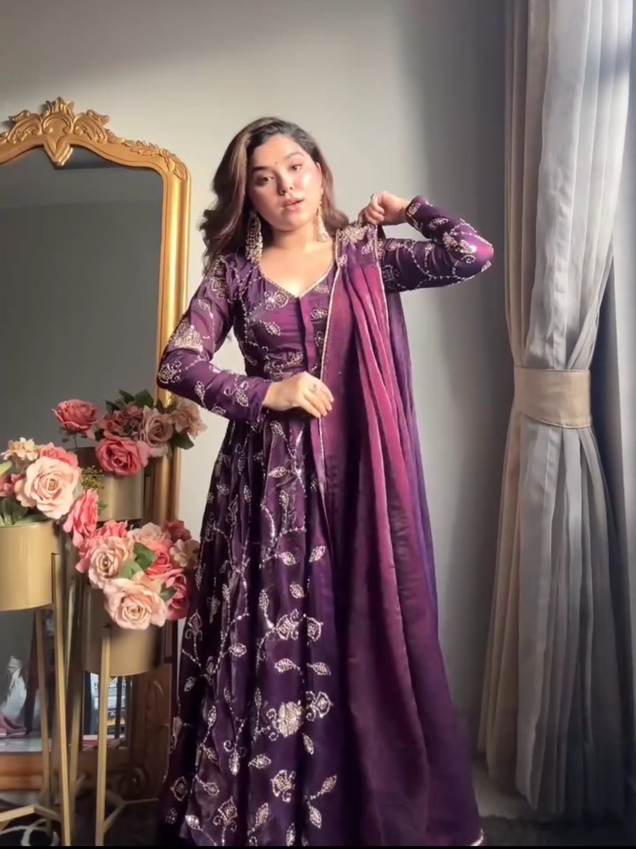 Elegant Purple Embroidered Farshi Suit Set