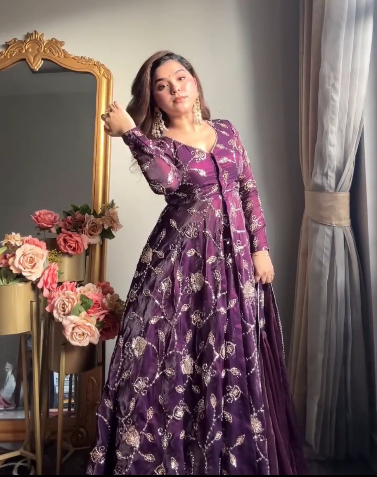 Elegant Purple Embroidered Farshi Suit Set