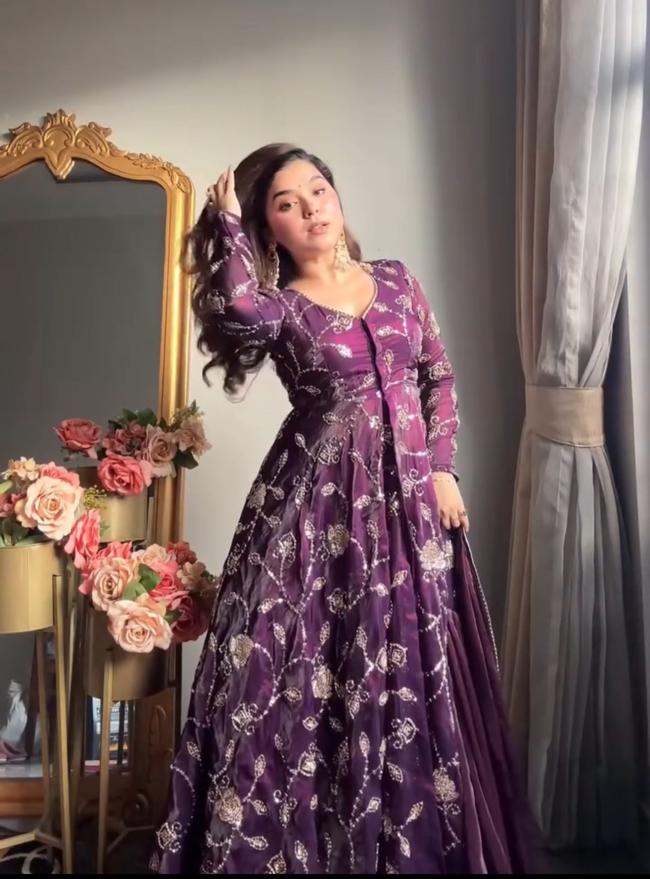 Elegant Purple Embroidered Farshi Suit Set